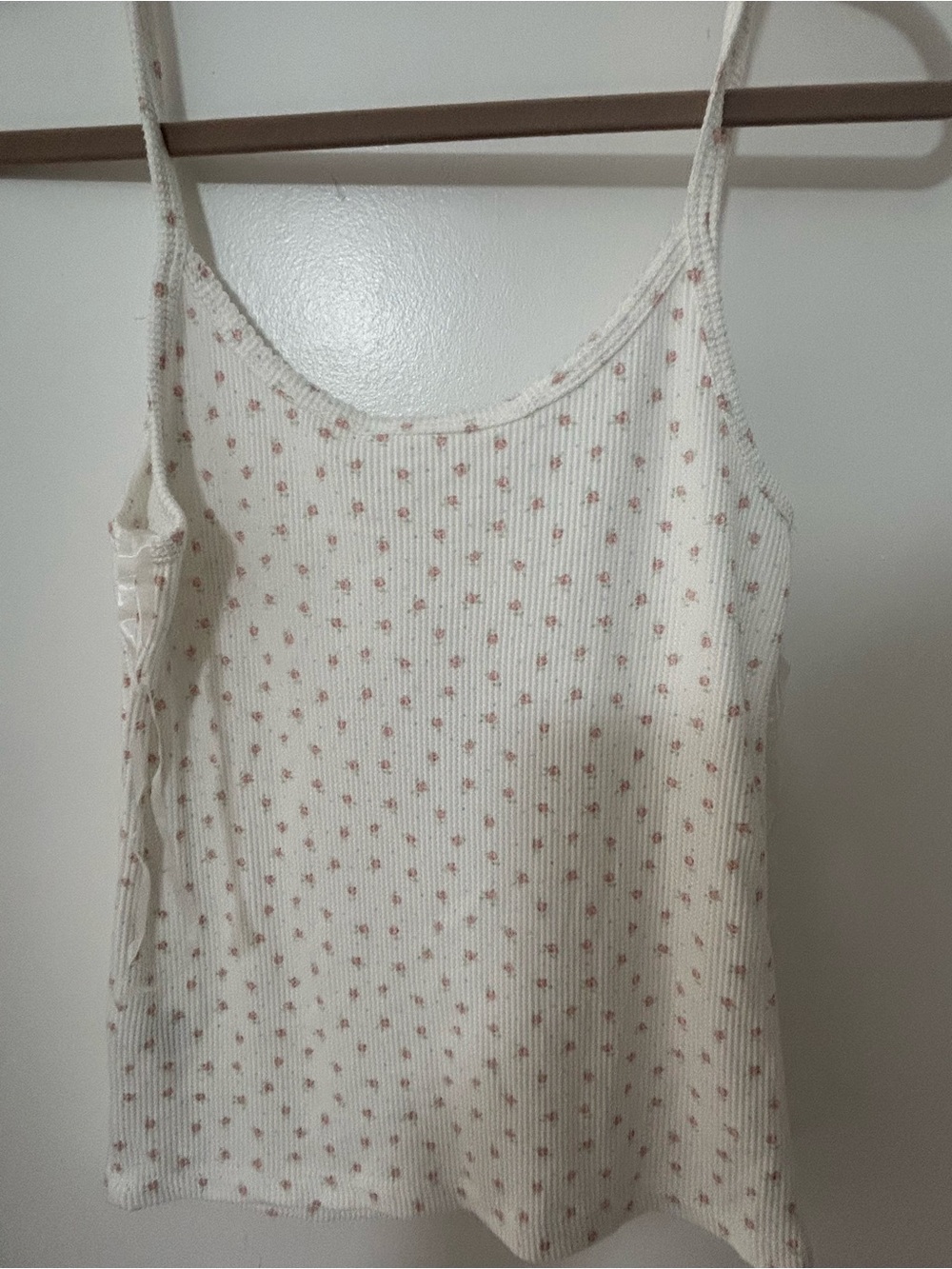 Pink Rose Cream Ribbed Cami with Pink Floral Dot Print